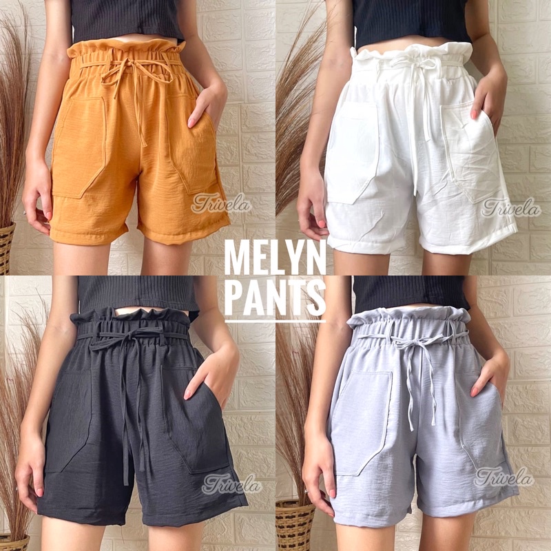 TRIVELA - Celana Pendek Crinkle Wanita 8801 / Hotpants Cringkle Kantong Tempel / Celana Pendek Pinggang Karet / Melyn / SJJ