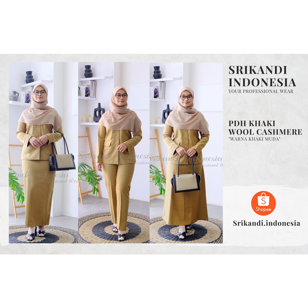 Seragam Pemda PNS PDH Khaki Muda Wanita Wool Cashmere Premium