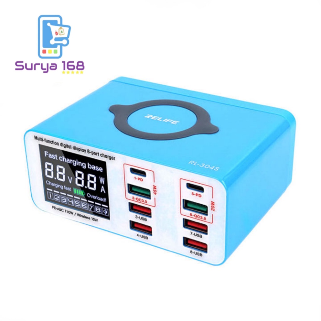 ADAPTOR ADAPTER CHARGER CHARGING SMART CHARGE RELIFE RL-304S 8 PORT DIGITAL DISPLAY WIRELESS