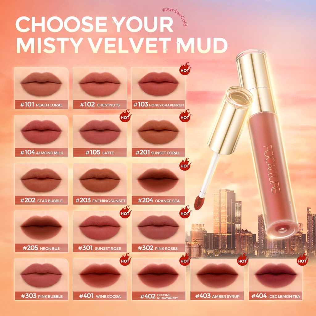 FOCALLURE AmberGold Velvet Matte Lip Clay 2 In 1 Multi-use Sponge Lip Brush Untuk Bibir FA210