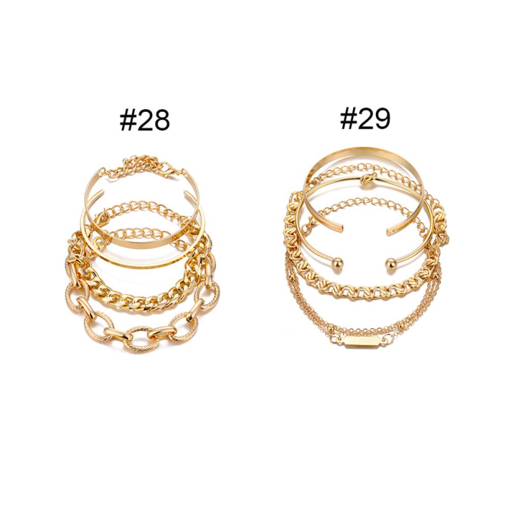 Timekey Set Gelang Kaki Rantai Alloy Tebal Multi Layer Gaya Retro Untuk Wanita R8T2