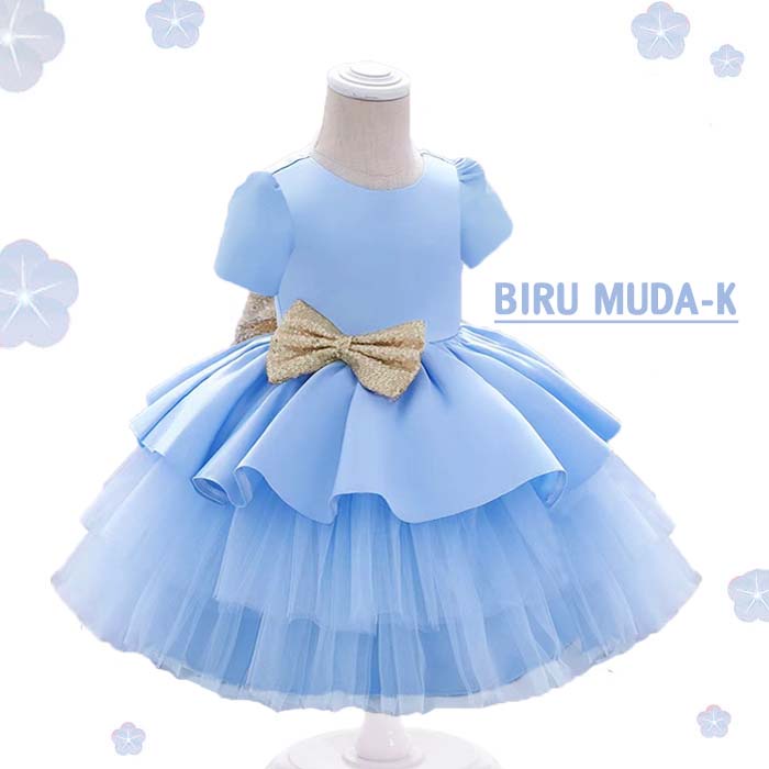 Dress Pesta Anak Import Gaun Pesta Anak Import Layer Pita Gold