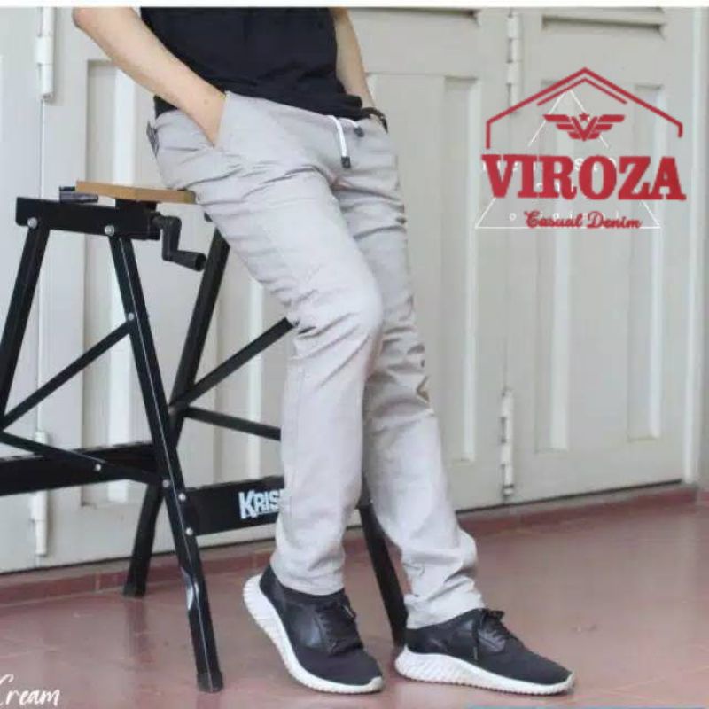 CELANA PANJANG CHINO PRIA PINGGANG KARET ORIGINAL VIROZA 28-39 JUMBO