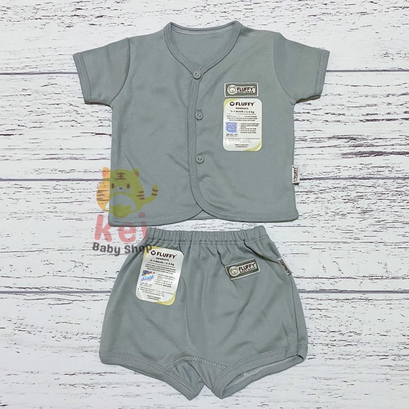 Baju Bayi Newborn Set Fluffy Pendek Bis SNI Abu - Set Baju Bayi Fluffy