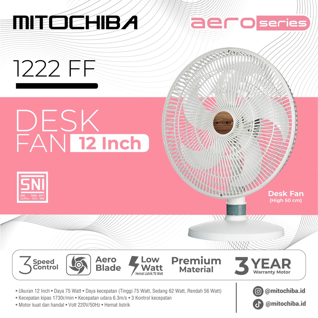 MITOCHIBA Aero Series Kipas Angin Meja 12 Inch Desk Fan 1222FF