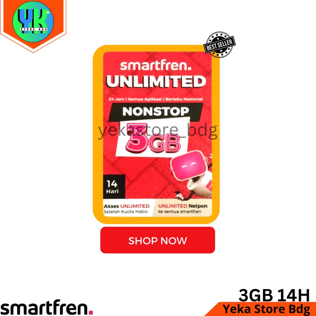 Voucher Kuota Smartfren UNLIMITED NONSTOP 3GB Masa Aktif 14 Hari Nasional