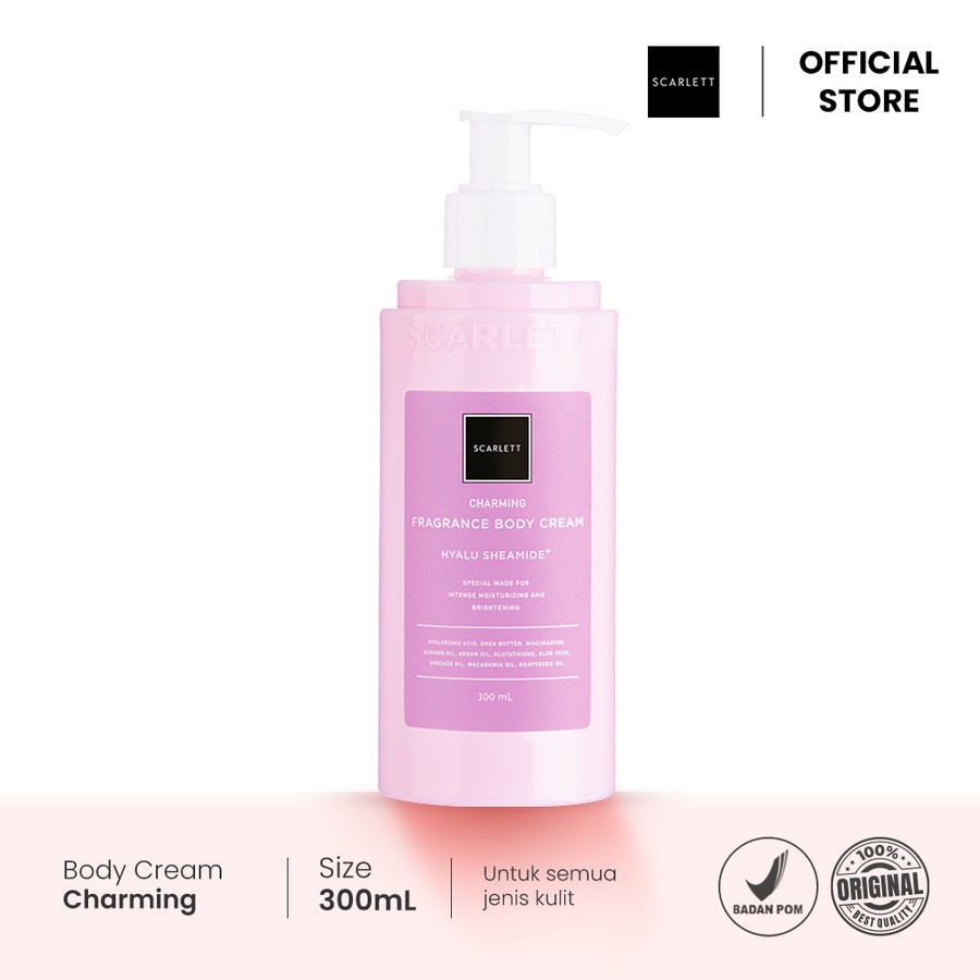 Scarlett Whitening Body Cream CHARMING Fragrance Krim Hyalu Sheamide