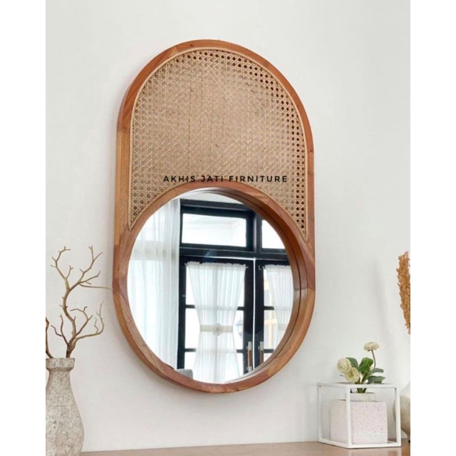cermin oval/cermin dinding kayu jati solid
