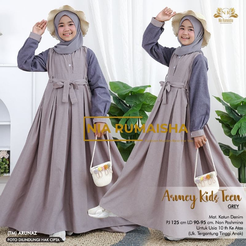 Armey Kids Teen Pakaian Anak Perempuan / Gamis Anak Tanggung Usia 10-15 Tahun / Baju Muslim Anak