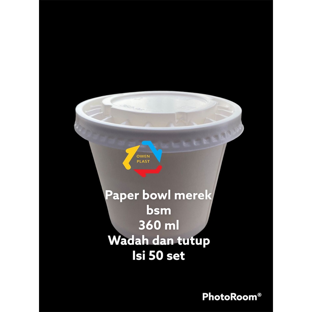 PAPER BOWL 360ML + TUTUP ISI 50 SET MEREK BSM TERMURAH