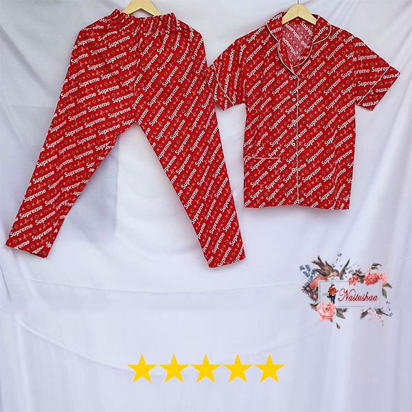 BAJU TIDUR PIYAMA PAJAMAS SETELAN DEWASA WANITA MOTIF BRANDED BAHAN KATUN JEPANG BABYDOLL KANCING DEPAN BUSUI FRIENDLY LENGAN PENDEK CELANA PANJANG ALL SIZE
