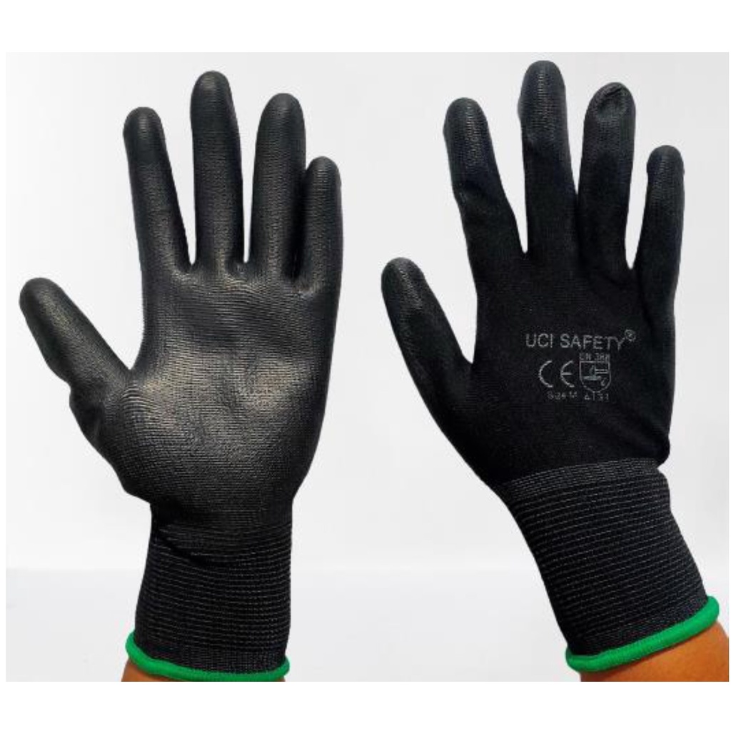 Sarung Tangan Karet Palm Fit Glove Comet CG805 PU Mekanik Industri Hitam Nylon Polyurethane Safety