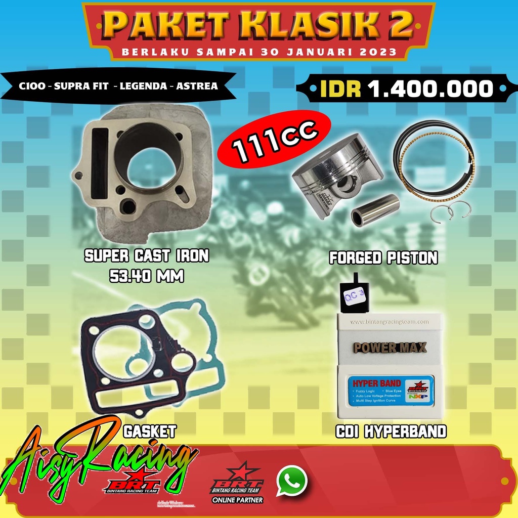 PAKET BORE UP BLOK PISTON 53.40MM CDI 111CC C100 - ASTREA - GRAND - LEGENDA - SUPRA FIT - WIN