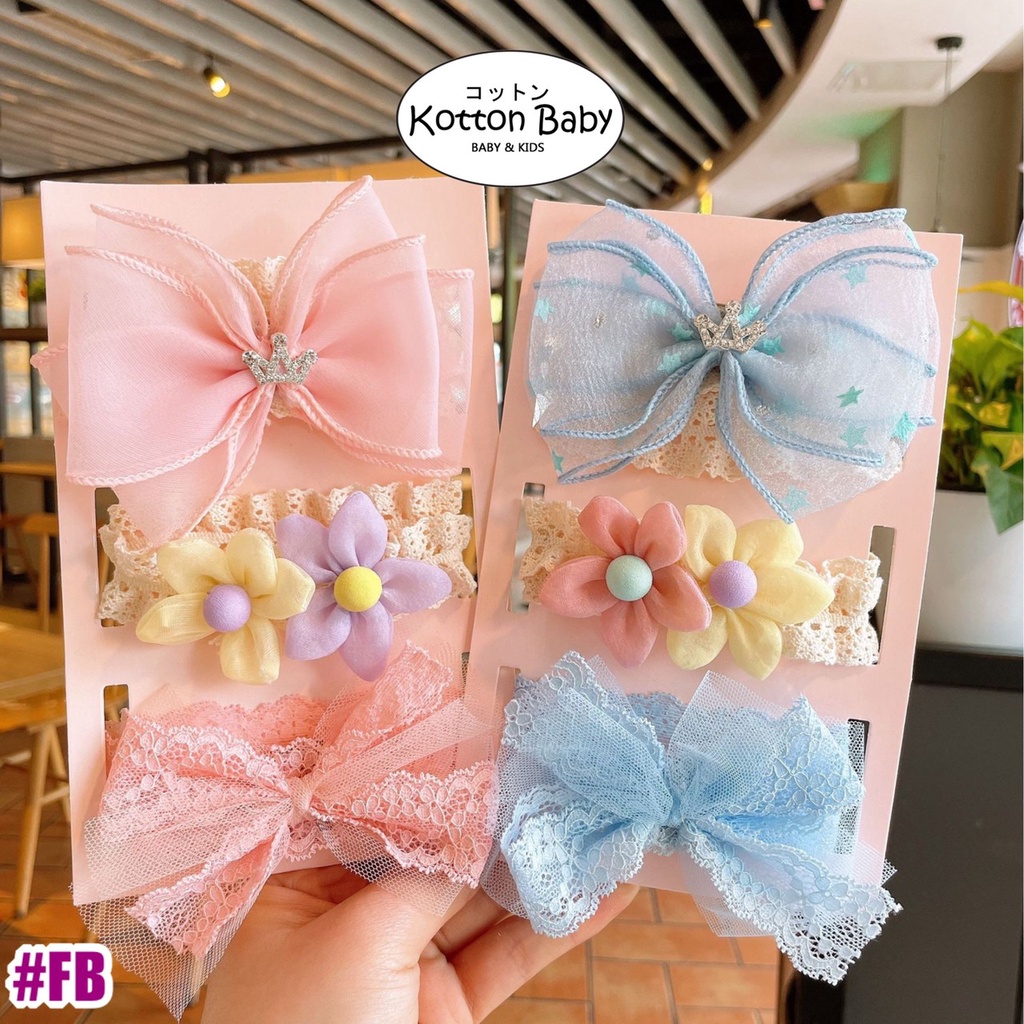(set 3pcs) pita bandana ikat rambut scrunchie lace flower karet rambut anak bayi catalog JYRF FB