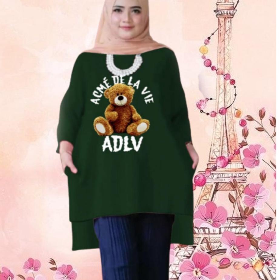 Harga Termurah Jeslyn Fashion Baju Tunik Wanita Jumbo LD 130 cm Tangan 3/4 Bahan Kaos Atasan Tunik C