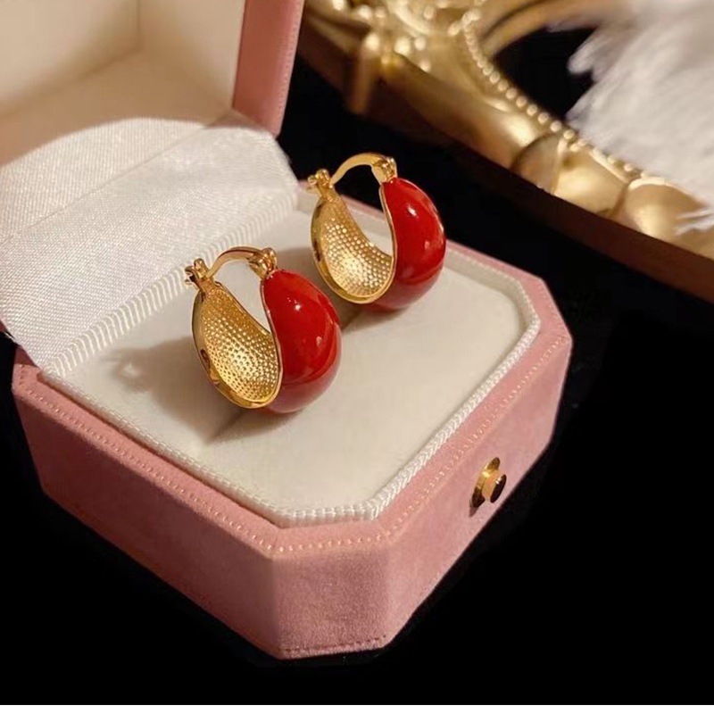 Anting Bentuk Bulat Warna Hijau Anggur Merah Putih Gaya Retro Perancis Untuk Wanita