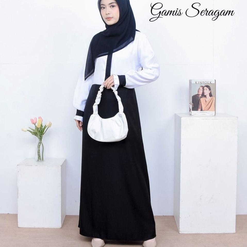 BDB.22Oc22r ▪ Gamis Seragam PNS Size S-M-L-XL-XXL Jumbo | Gamis Seragam Hitam Putih Baloteli Super |
