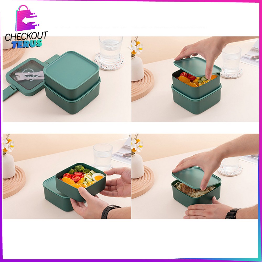 CT C695 Tempat Makan 2 Susun Stackable BPA FREE Kotak Bento Tingkat Dengan Sendok Garpu Set Portable Lunch Box Set