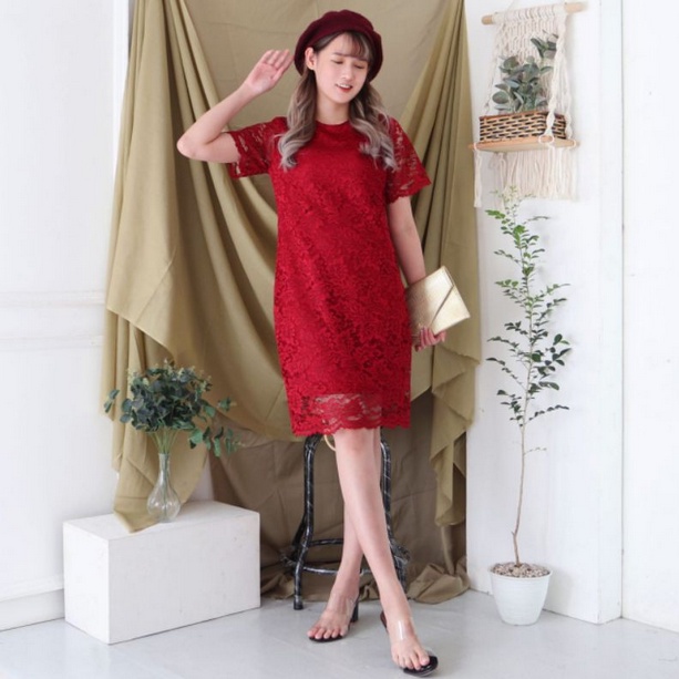 BISA COD - LULU ASMIRANDA DRESS PESTA BRUKAT/ DRESS NATAL  / MINI DRESS BRUKAT LILI SIMPLE ELEGANT / SIZE LD100 ( REAL PIC )