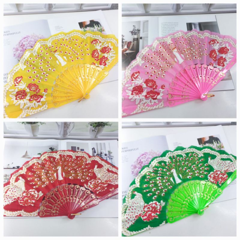 Kipas Jepang Lipat Gliter Merak Kipas Merak Souvenir Pernikahan