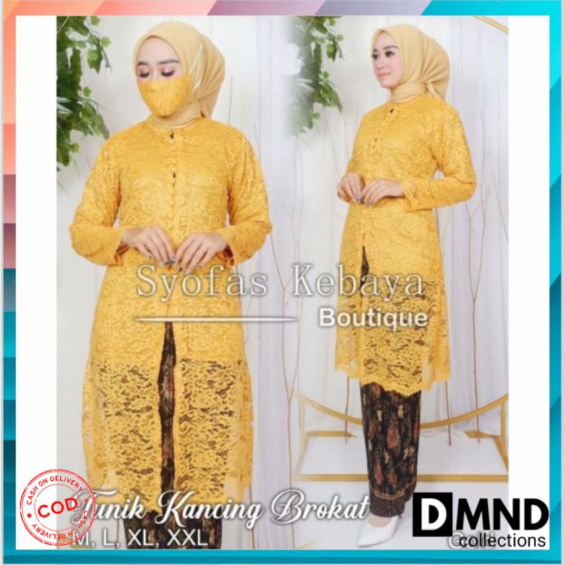 SETELAN TUNIK BROKAT KANCING/TUNIK MODERN/TUNIK TERLARIS