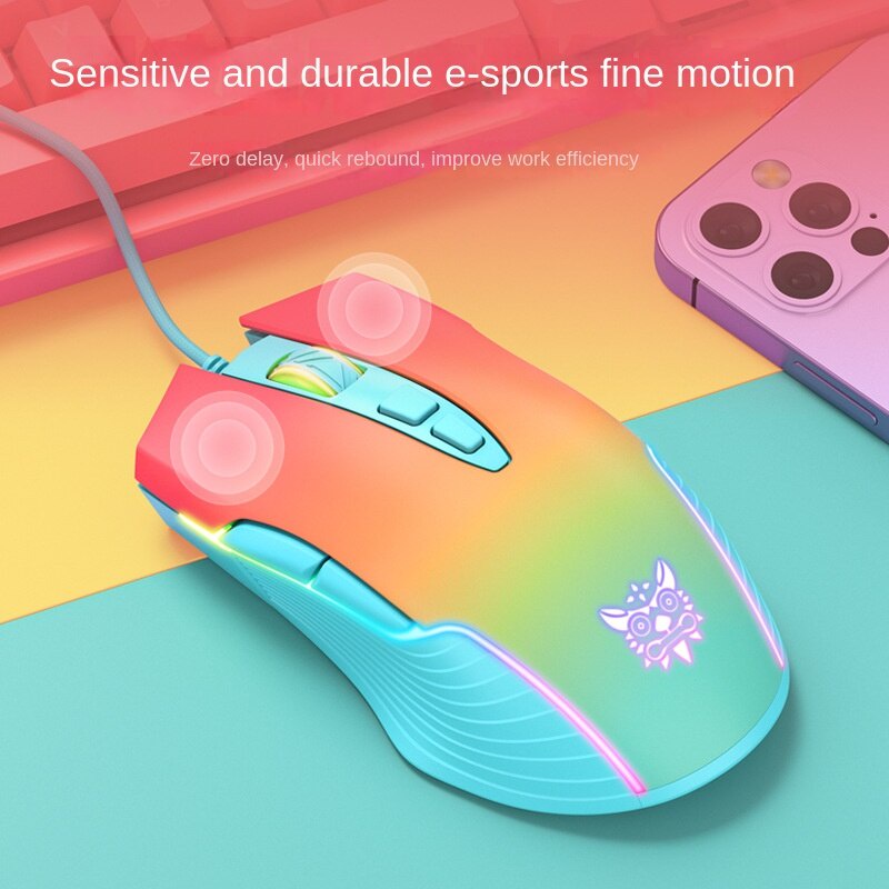 Onikuma CW905 Mouse Kabel 7 Tombol 800-6400 DPI Anti slip Dengan LED Warna-Warni