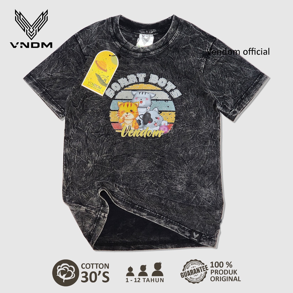 Vendom Kids Baju Kaos Anak Washet Laki Laki / Perempuan Unisex Umur 1-12 Tahun Bahan Cotton 30S