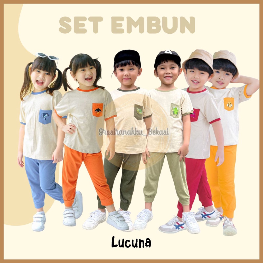 Setelan Anak Unisex Embun Lucuna Mix Warna  Size 1-5 Thn
