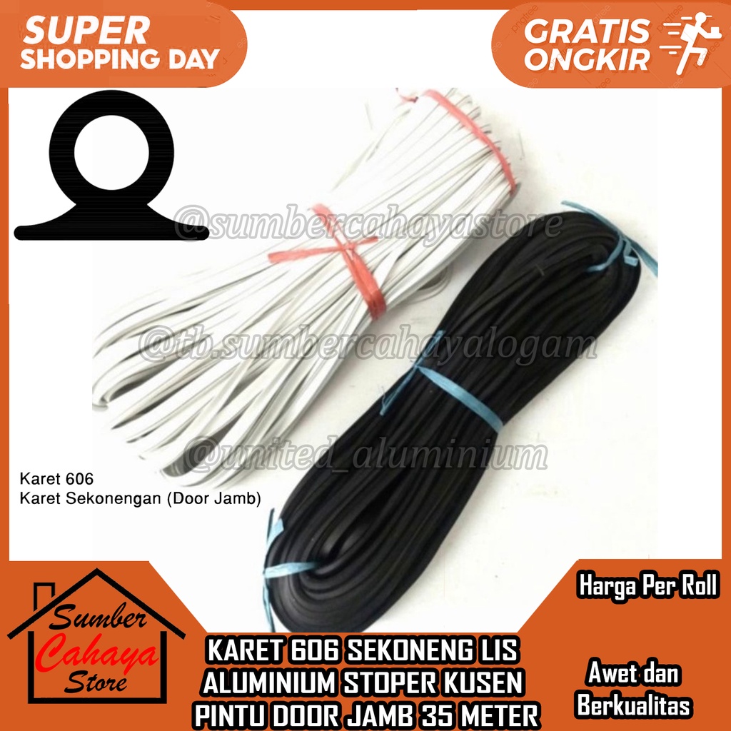 Karet Bulat Skoneng Sekoneng 606 Jendela Aluminium Seal 1 Rol Roll Alumunium LIST STOPER KUSEN PINTU