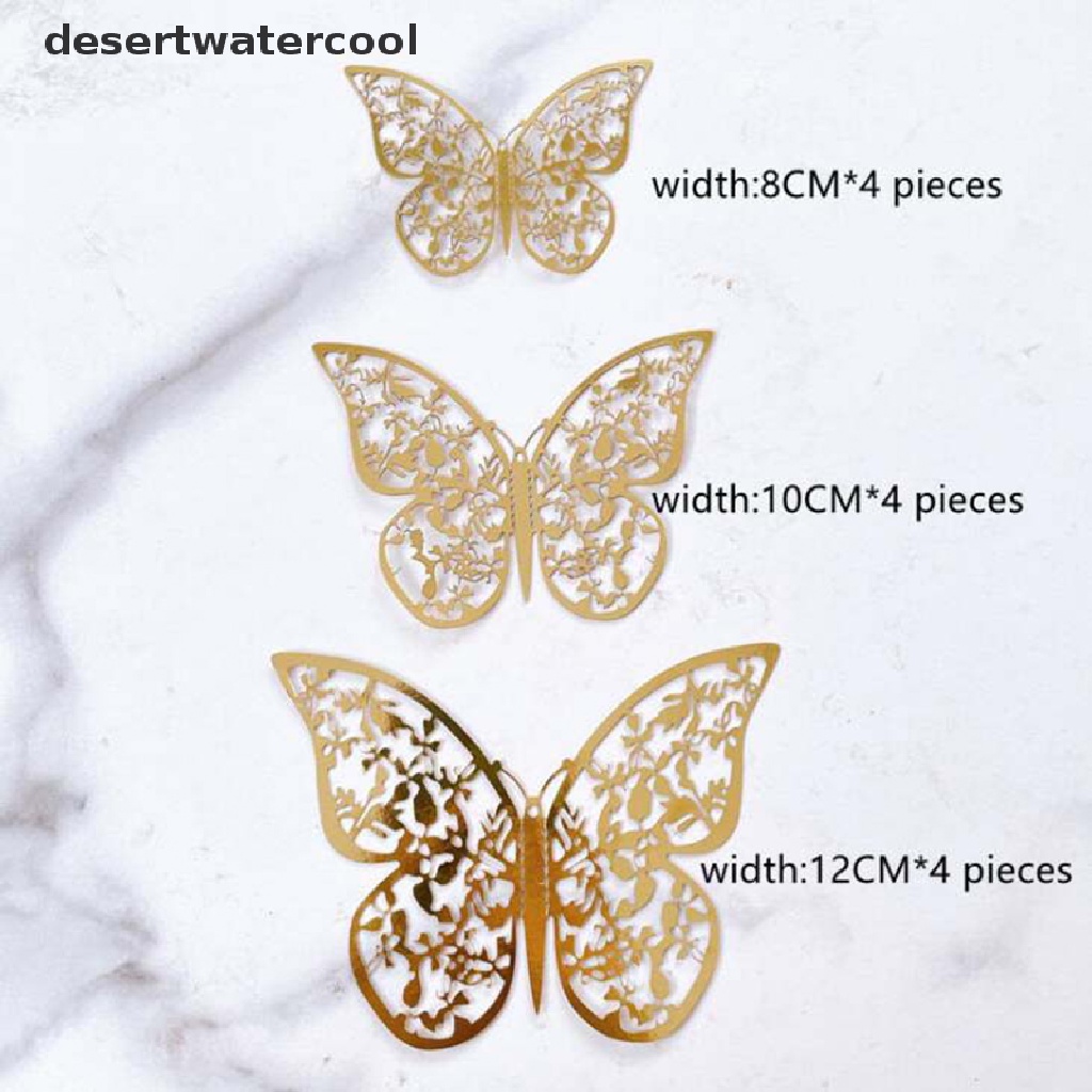 Deid 12Pcs Hiasan Kupu-Kupu Imitasi Bahan Metal Warna Emas Untuk Dekorasi Kue
