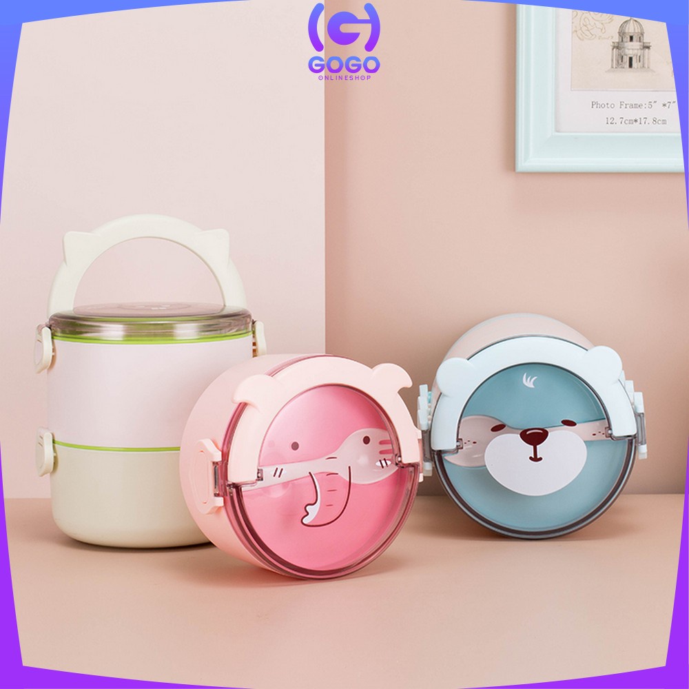 GOGO-C447 Tempat Makan Anak 3 Tingkat Karakter Kotak Bekal Anak Motif Lucu Rantang Susun Anak Lunch Box Set BPA FREE