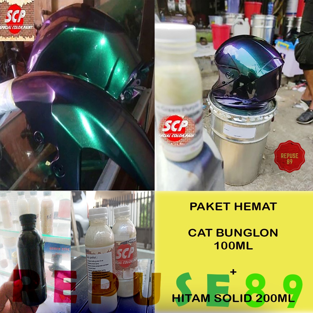CAT BUNGLON 100 ML dan CAT HITAM SOLID 200ML /CAT BODY MOTOR/MOBIL/VELG/HELM FULL FACE/SEPEDA PAKET 