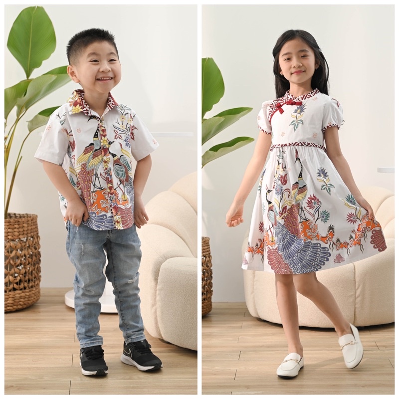 Baju batik anak modern / Dress batik anak cewek / Kemeja batik anak cowok / dress imlek anak whiteli