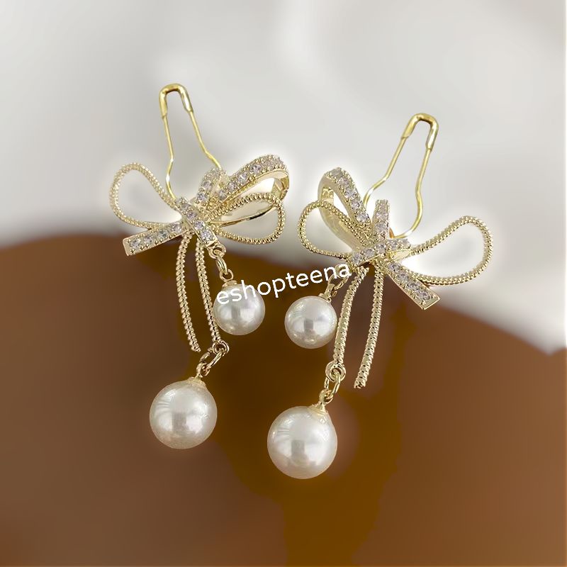 A34 anting hijab juntai ikat mata pearl gold_anting jilbab