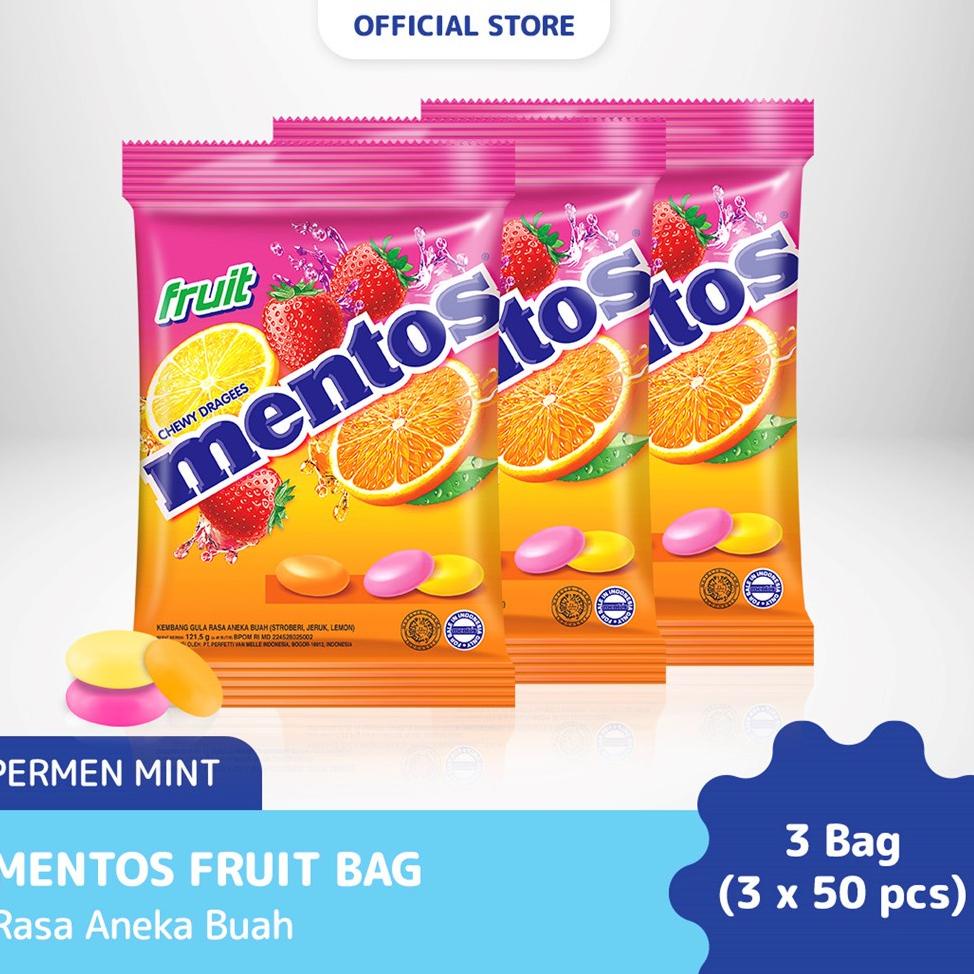 

Stok terbaru MENTOS Bag Mint - Permen Mint Aneka Buah Bag isi 50pcs x 3 