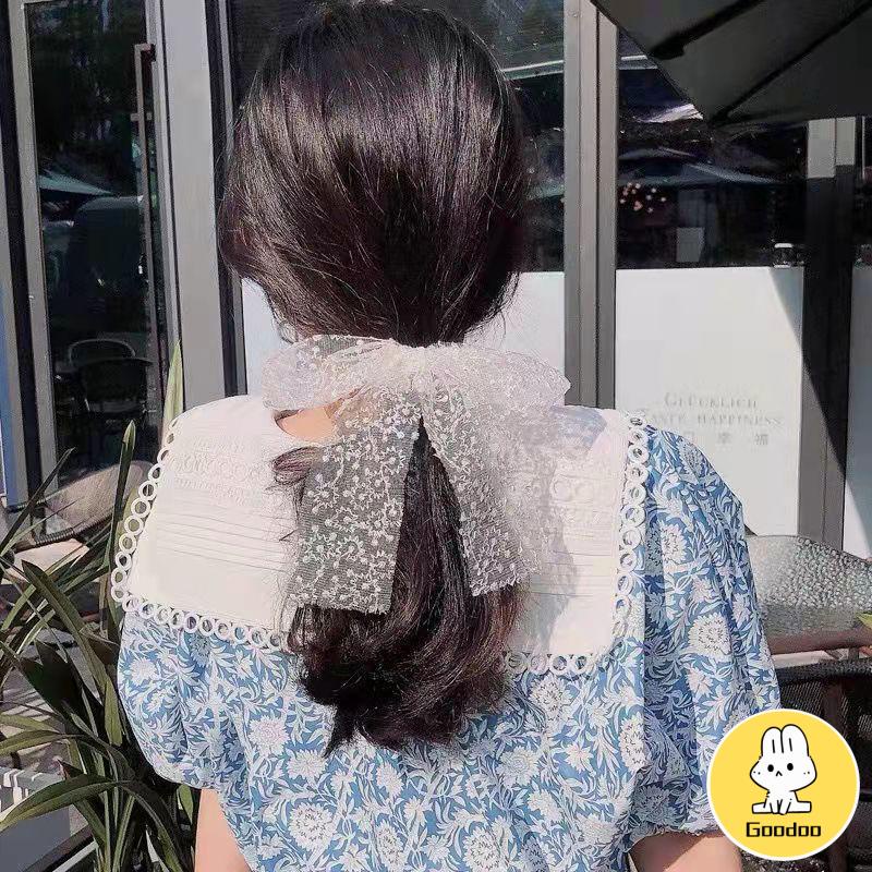 Ikat Rambut Mutiara Karet Temperamen Vintage Renda Mutiara Busur Simpul Band Tali rambut Gelang Wanita Perhiasan -Doo