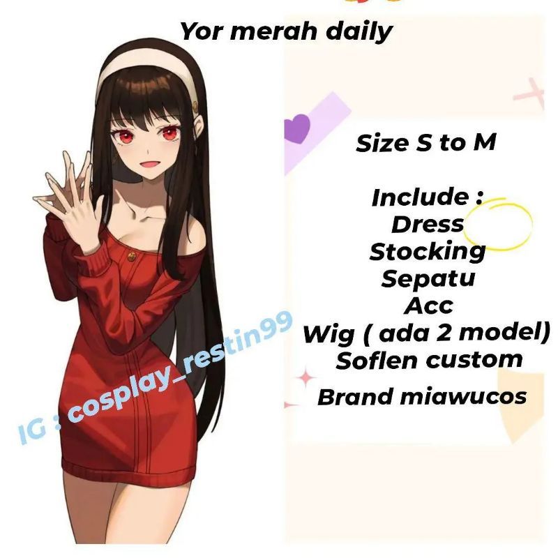 rental costum cosplay anime yor merah daily
