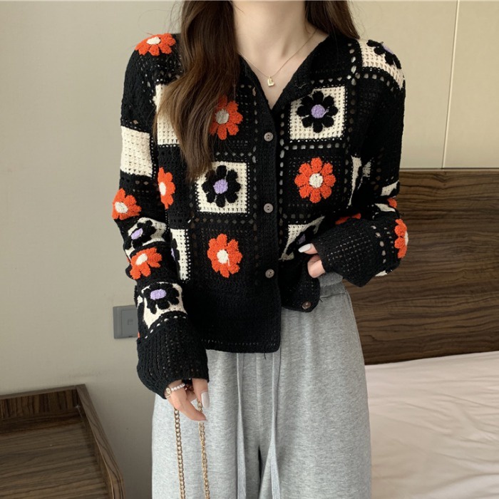 Atasan Rajut Wanita Korean Style Vintage Cardigan Rajut Kancing Lengan Panjang