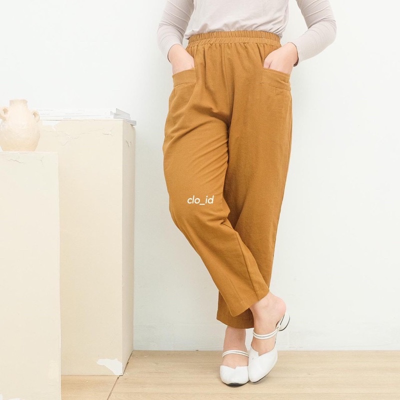 Jumbo Linen Kulot Wanita Highwaist BB 35-85 Kg / Baggy Pants Wanita Original Kekinian / Seoul Kulot Linen Premium Saku Depan / Hinata Linen Pants Murah