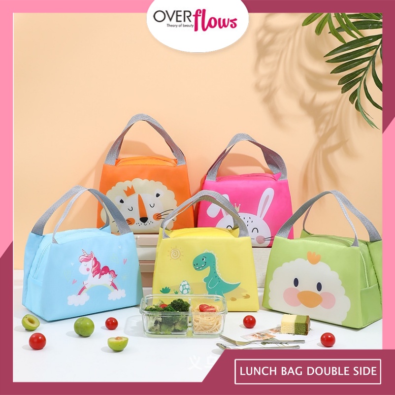 OVERFLOWS.ID LUNCH BAG DOUBLE SIDE KARAKTER BINATANG / KIDS WATERPROOF LUNCH BOX ANIMAL / TAS BEKAL MAKANAN ANAK MB014