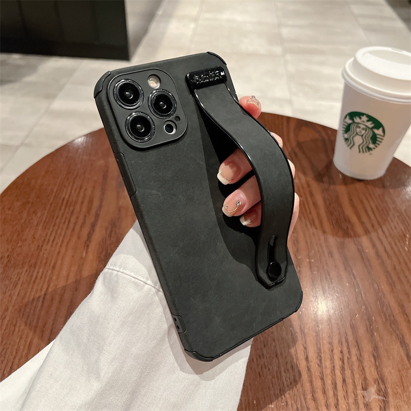 Soft Case Bahan Kulit Domba Dengan Wristband Untuk iPhone 13 12 11 Pro X XS Max XR 7 8 Plus SE2020