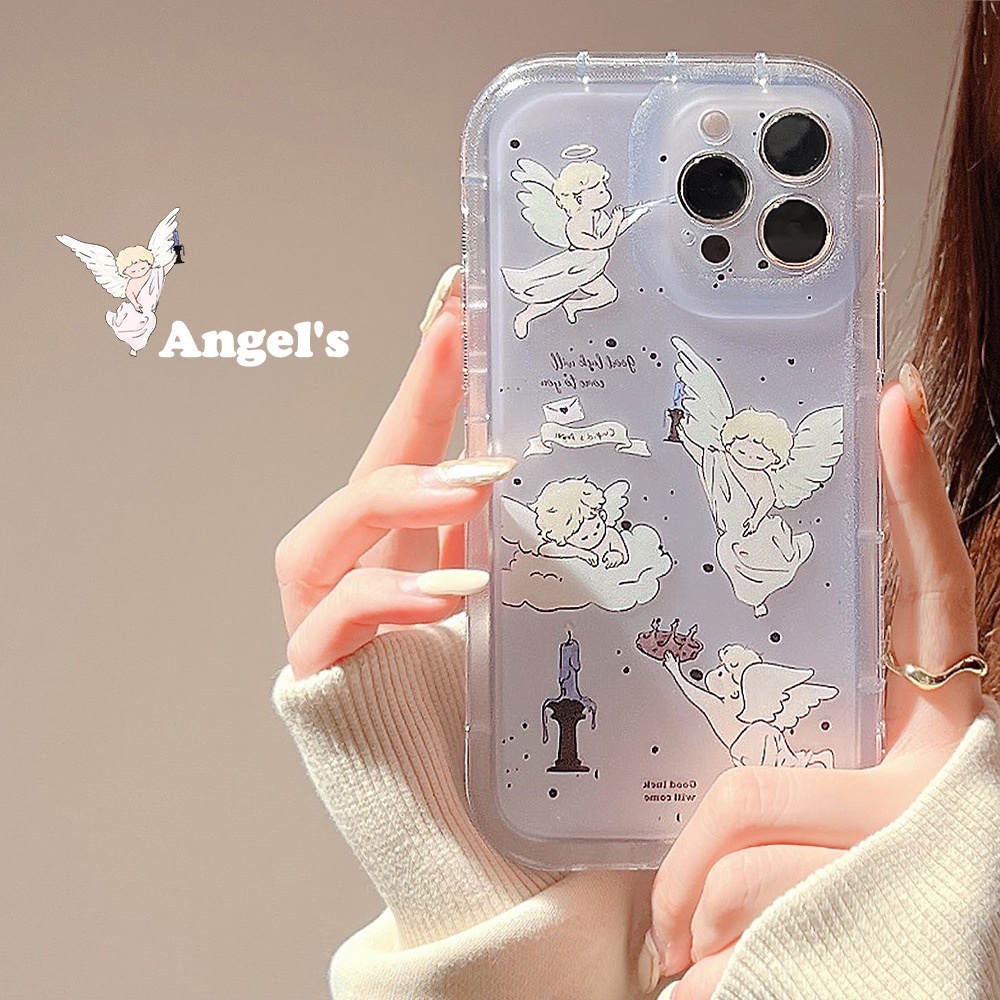 Case Pelindung Lensa Kamera Shockproof Transparan Motif Malaikat Cupid Untuk Iphone 11 12 13 14 PLUS PRO MAX