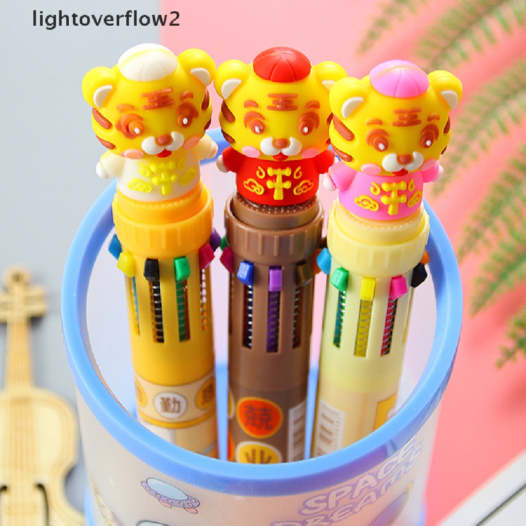 (lightoverflow2) Pulpen 10 Warna Tebal Motif Macan Untuk Sekolah / Kantor