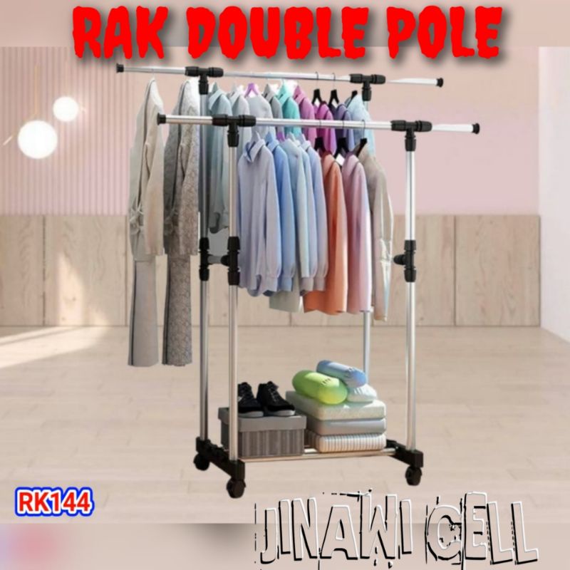 JINAWI RAK BAJU DOUBLE POLE STAINLESS RAK BAJU STAND HANGER SINGLE
