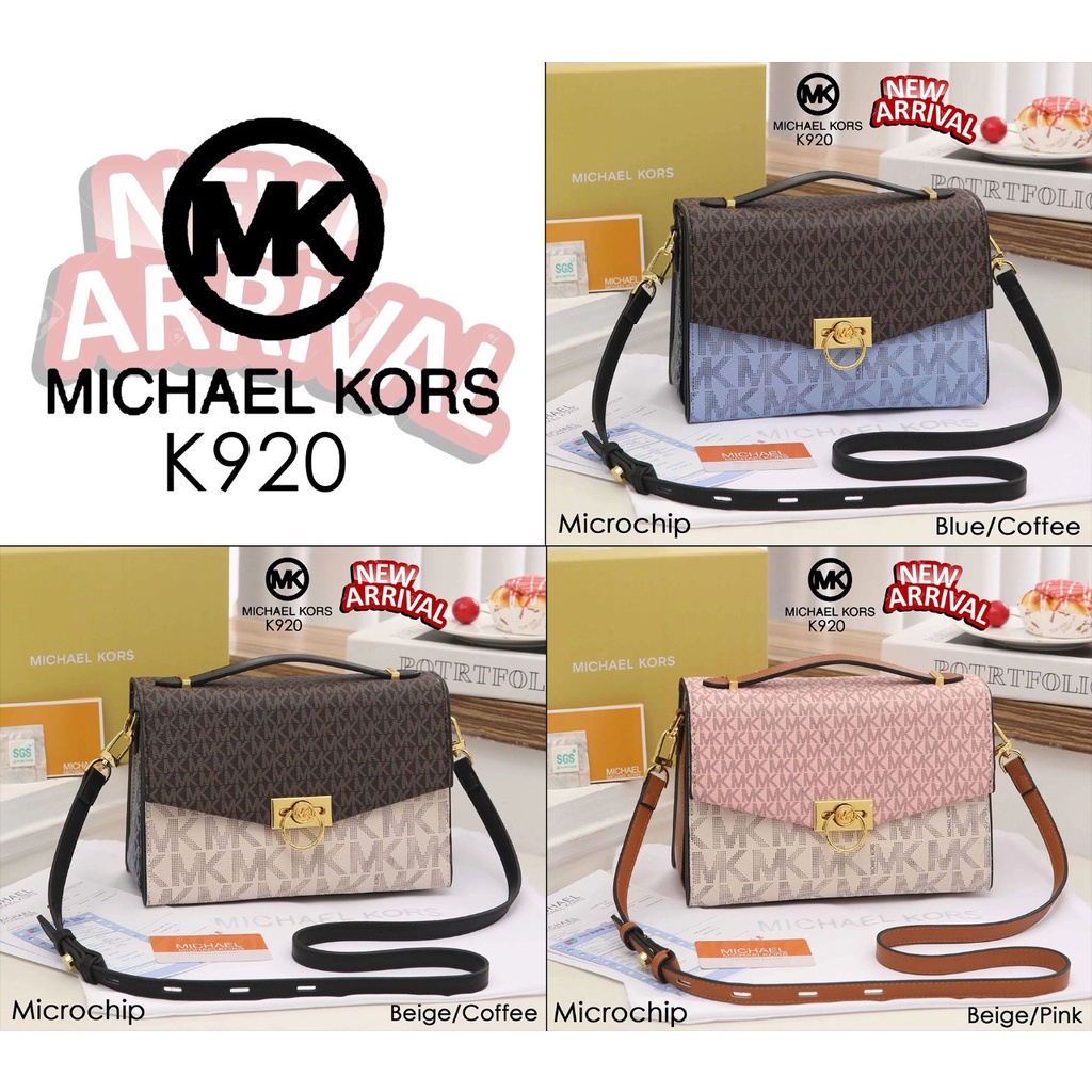 TAS WANITA BATAM IMPORT MK LADIES HENDRIX MEDIUM TWO TONE LOGO K920 KWALITAS SEMI ORI PLATINUM MIRRO