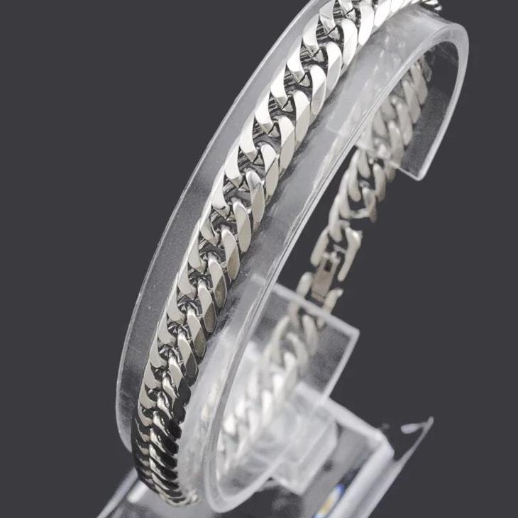 Gelang Pria Cowok Rantai Titanium silver putih perak Rante asli laki laki cowo keren panjang anti ka