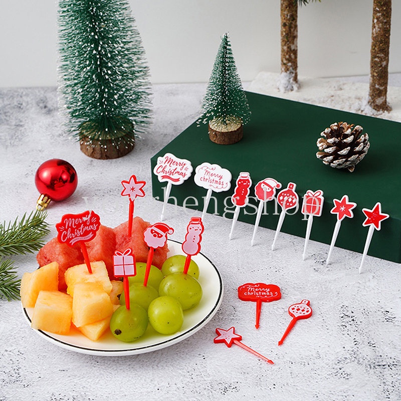 8pcs / set Garpu Buah / Dessert / Kue / Bento Mini Motif Kartun Natal Untuk Dekorasi Pesta