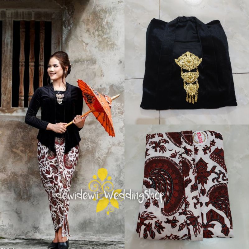 [1 Set] Kebaya Kutubaru + Jarik Instan / Motif Semen Putih