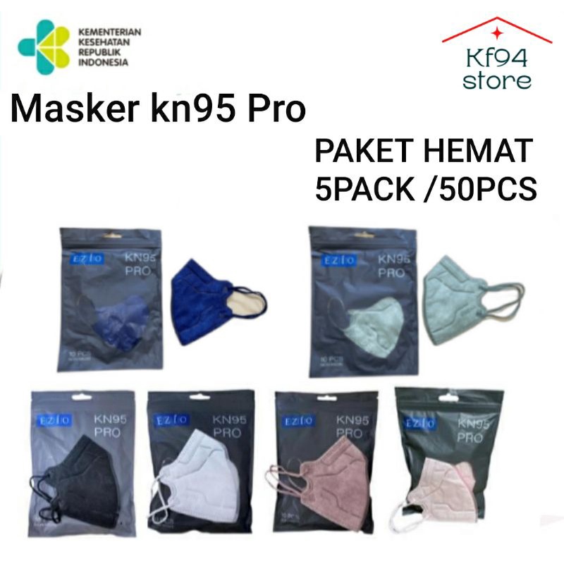 PAKET HEMAT 5PACK(50Pcs)Masker KN95 PRO EZIO UKURAN DEWASA/MASKER KN95 5PLY/MASKER