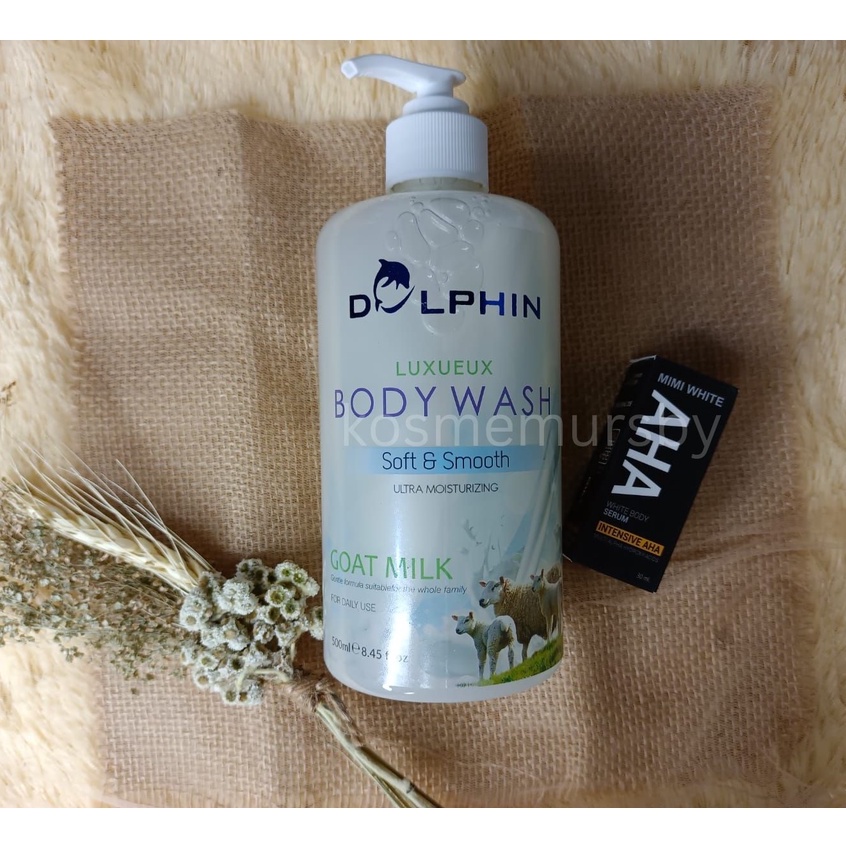 (Paket)  Sabun Dolphin 500ml + MIMI AHA Body Whitening Serum Original